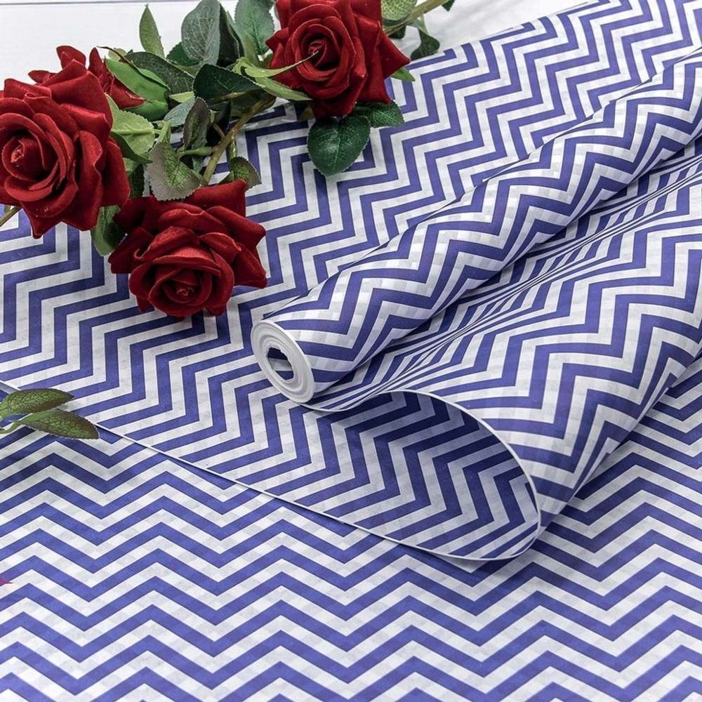 Упаковочная бумага, Крафт 70гр (0,5*10 м) Зигзаги, Синий, 1 шт.