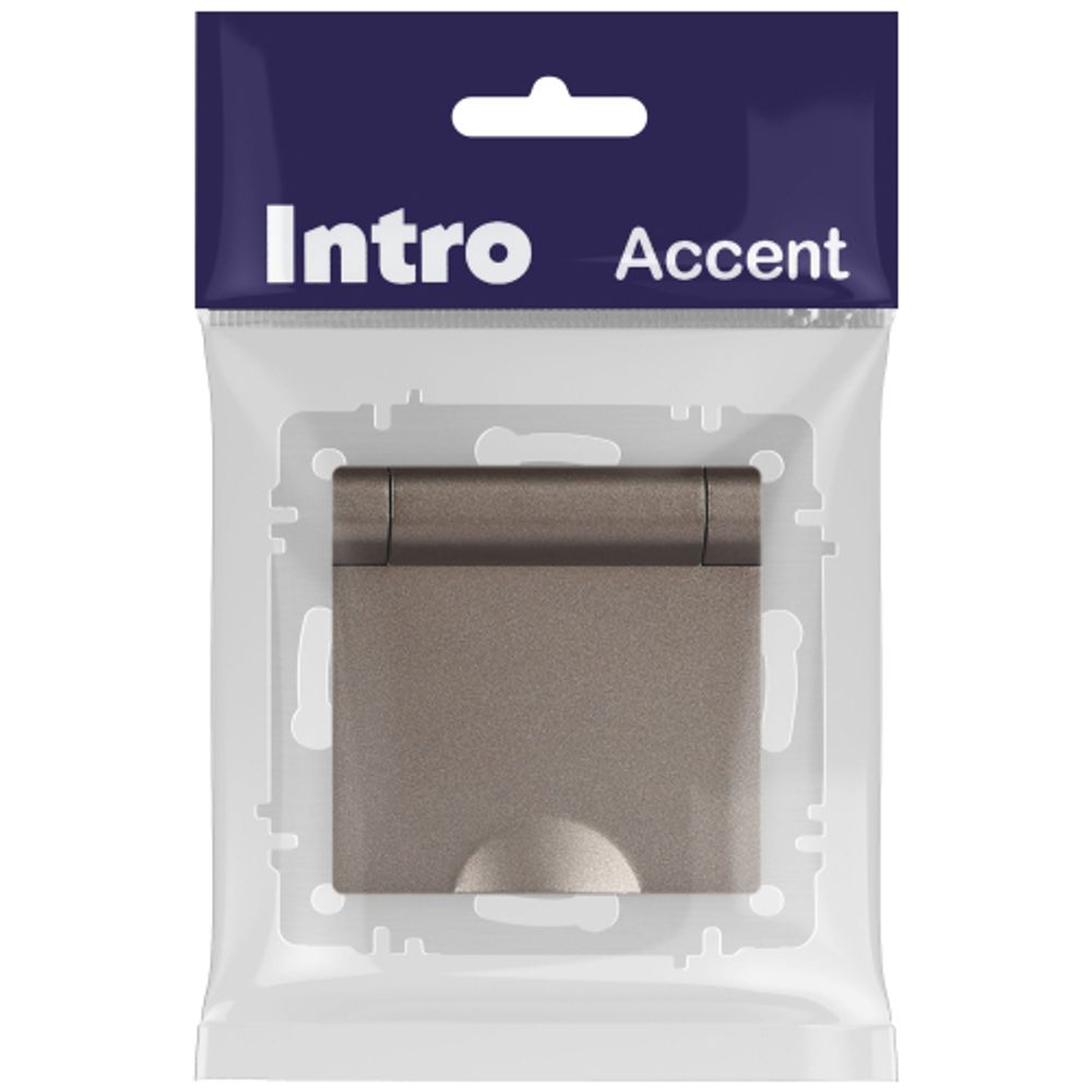 Розетка Intro Accent 6-203-08 2P+E Schuko с крышкой, 16А-250В, IP20, СУ, AL/CU, Accent, бронза