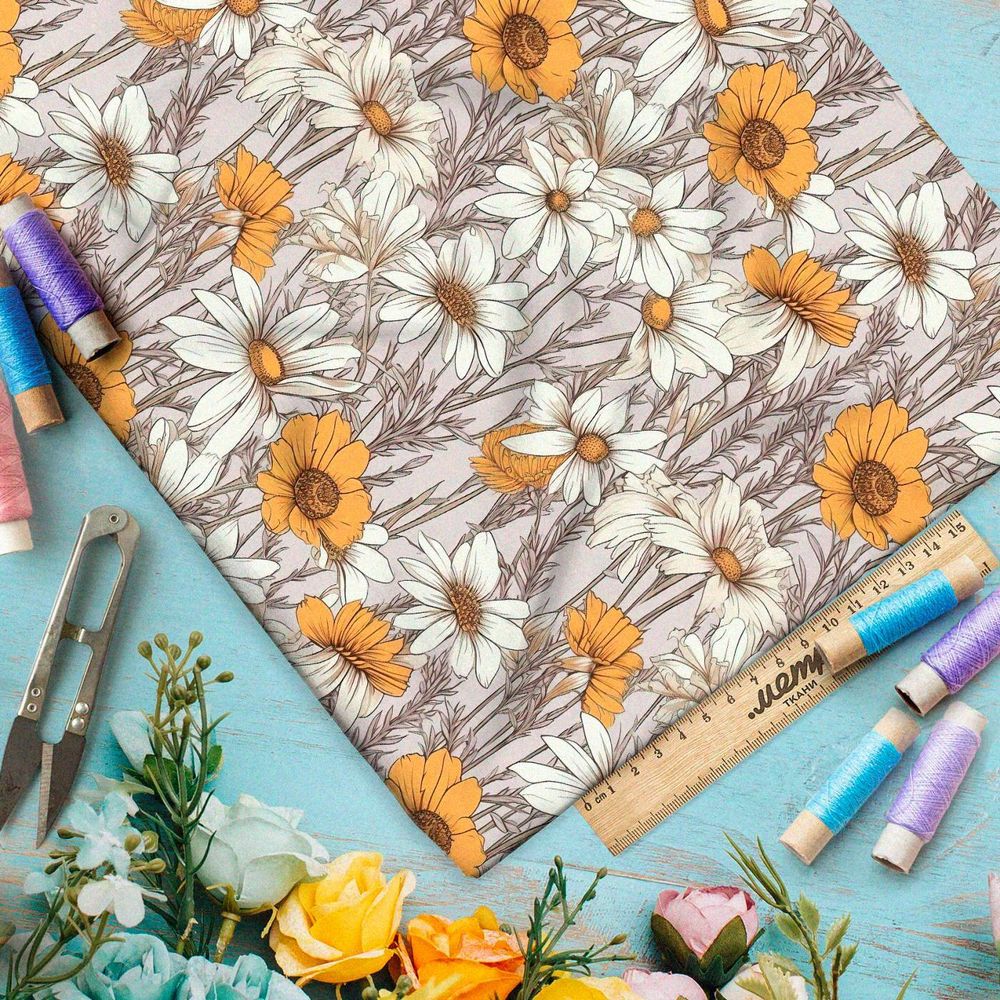 Ткань премиум дюспо спокойная флоральная мелодия