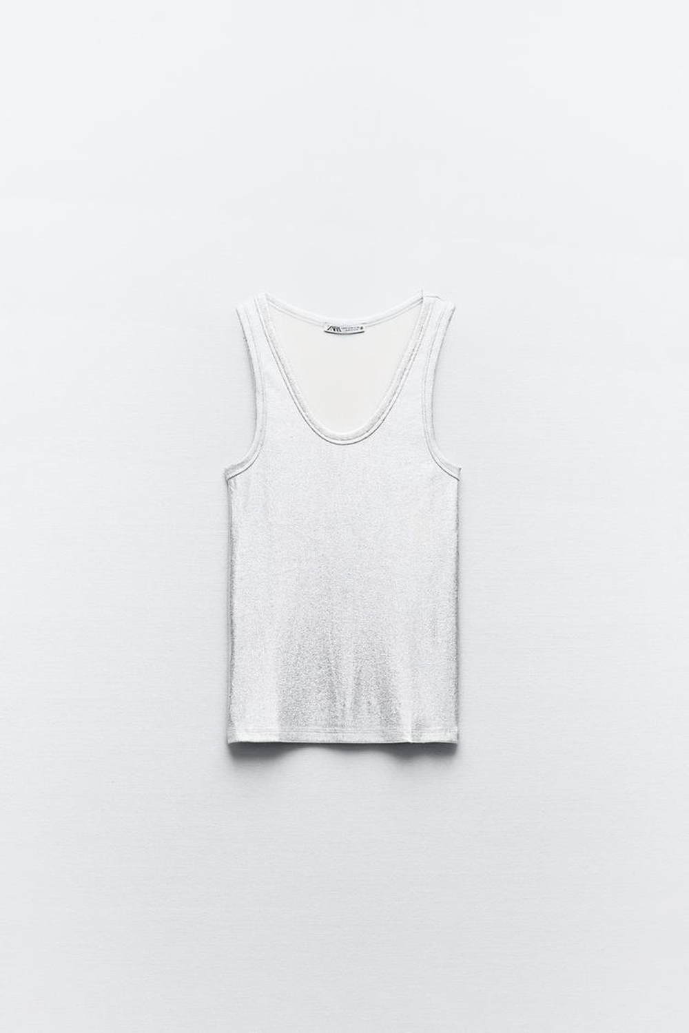 ZARA ТОП В РУБЧИК С МЕТАЛЛИЗИРОВАННОЙ ОТДЕЛКОЙ, СЕРЕБРИСТЫЙ
