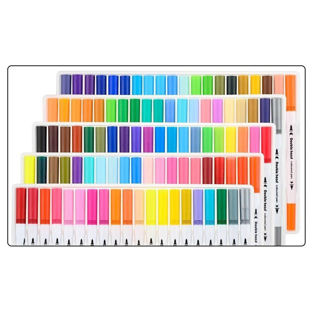 Маркер для скетчинга, двусторонние, Basir, линер, акварельные, белый корпус, 100 цветов