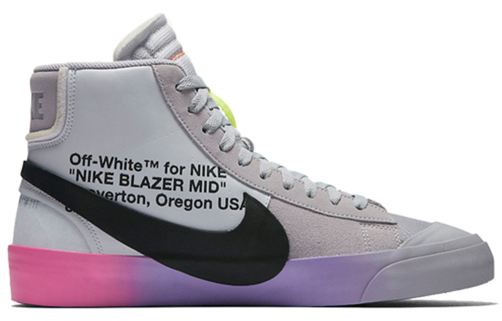 OFF-WHITE x Nike Blazer Wolf "Grey Serena" THE TEN Serena mid-top sneakers for men and women the same style gray pink purple