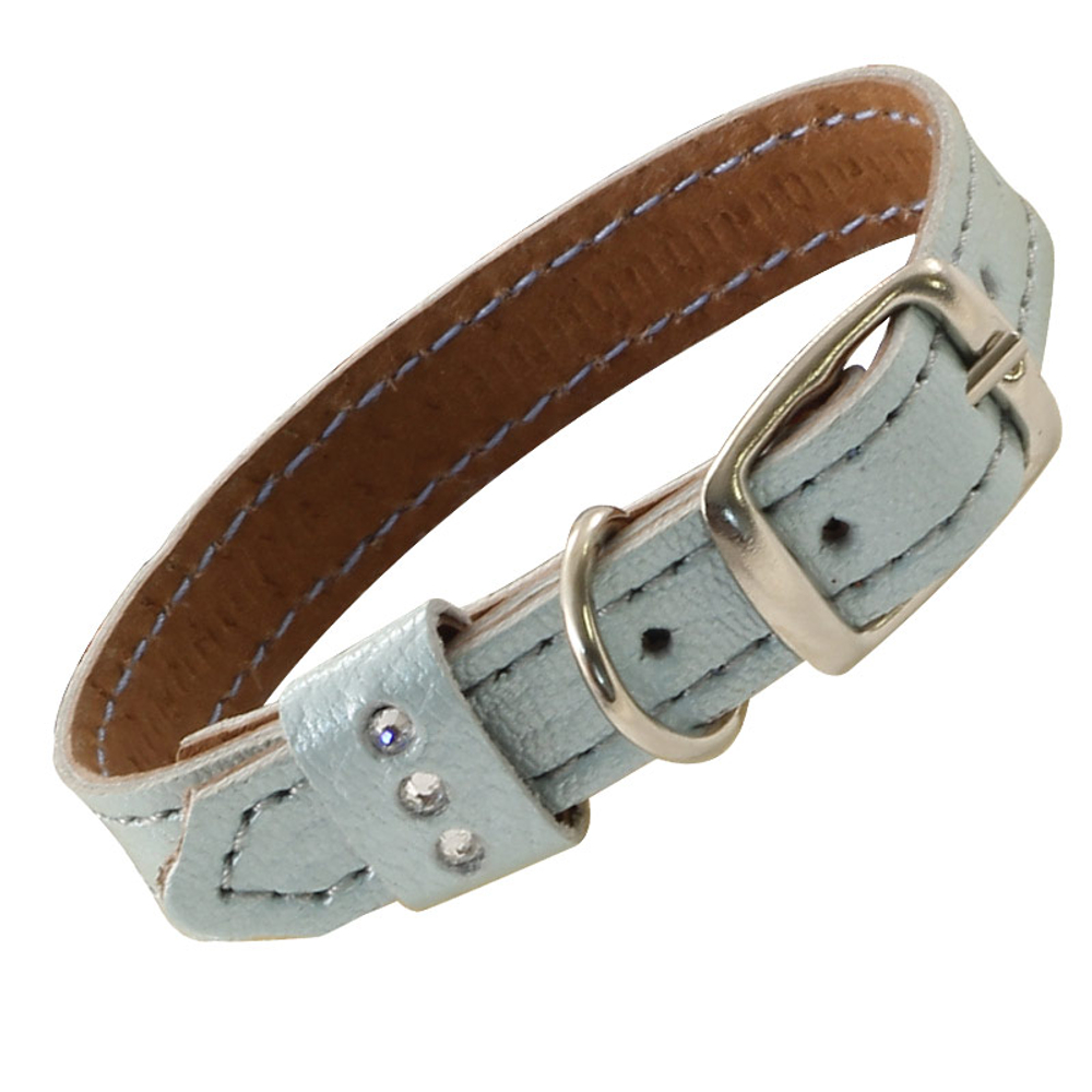 Ошейник-мини двойной шлевка со стразами кожаный, 12*200мм, Gamma