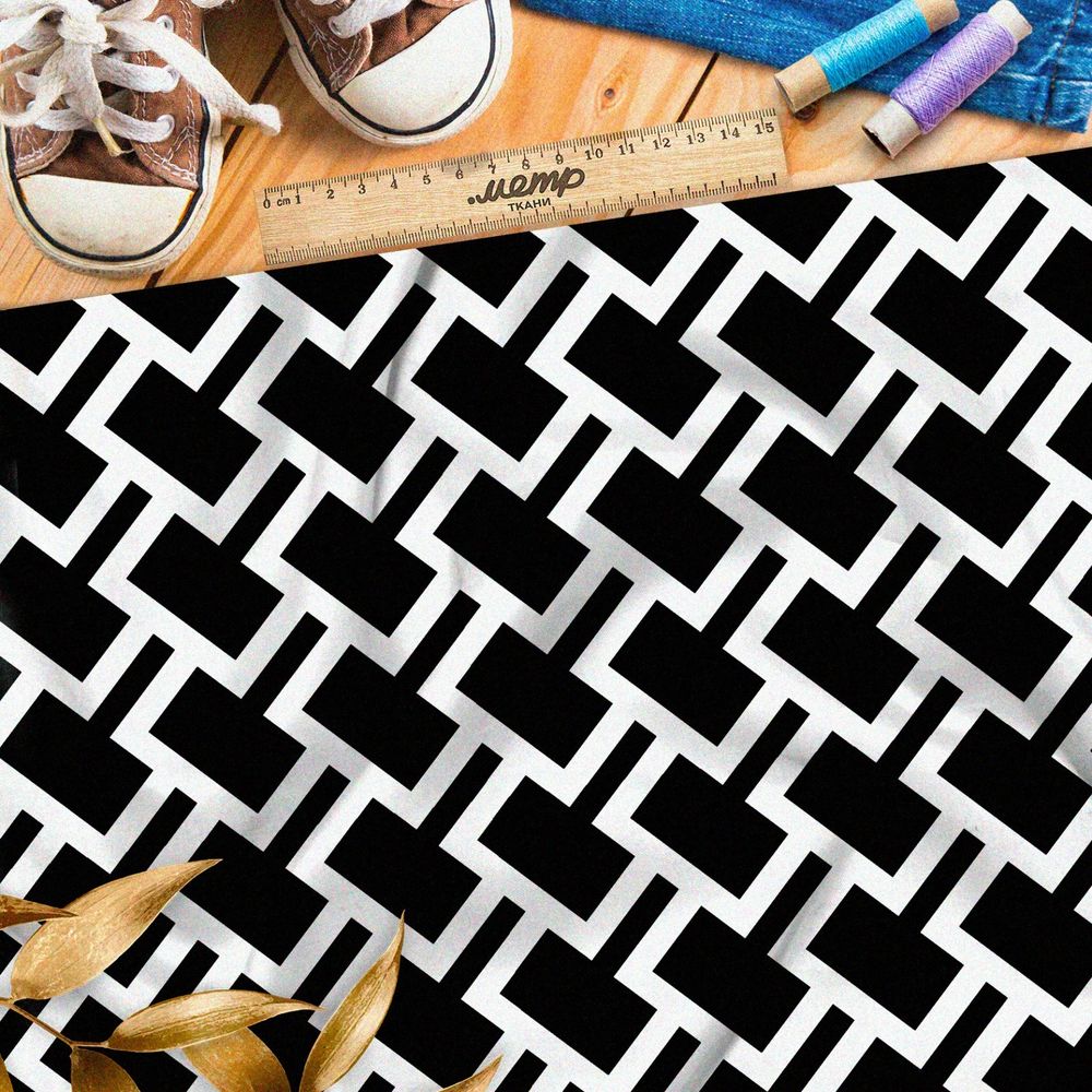 Ткань шелк Армани крупный чёрно-белый узор