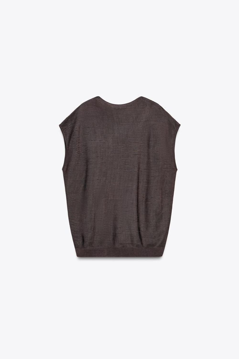 ZARA ТРИКОТАЖНЫЙ ТОП В РУБЧИК БЕЗ РУКАВОВ, КОРИЧНЕВЫЙ