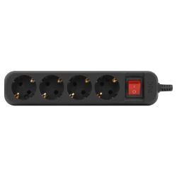 Колодка ЭРА KX-4es-B 4 розетки с зазeмлением с выключателем черная