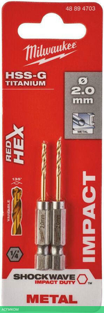 Сверло по металлу Milwaukee RedHEX HSS-TiN 2мм 2шт (48894703)