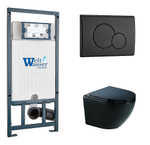 Унитаз подвесной WeltWasser MARBERG 507+MERZBACH 041 XL MT-BL+MAR 507 RD MT-BL черный матовый, безободковый, с крышкой микролифт, слив-торнадо, с инсталляцией и черной матовой кнопкой