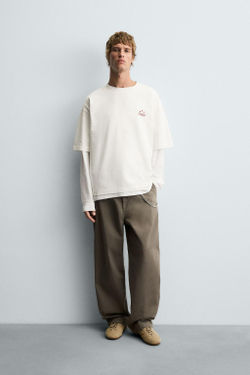 ZARA ФУТБОЛКА С ФОТОПРИНТОМ, ЖЕЛТОВАТО-БЕЛЫЙ