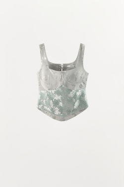 ZARA ЖАККАРДОВЫЙ ТОП-КОРСЕТ, ПАСТЕЛЬНО-СИНИЙ