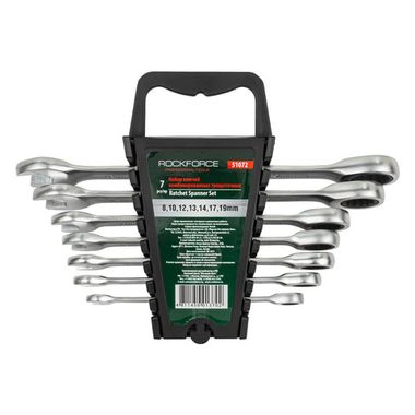 Набор ключей комбинированных трещоточных 7пр. (8,10,12-14,17,19мм) в пласт. держателе RockForce##Rock FORCE RF-51072