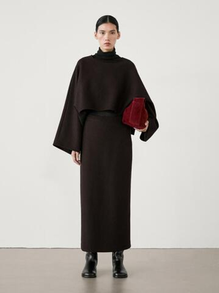 Massimo Dutti Длинная юбка из смесовой шерсти, коричневый