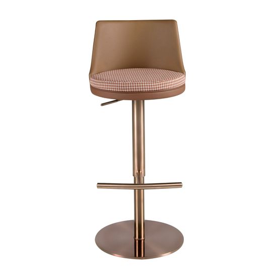 Поворотный барный стул 4229 из терракотовой ткани и коричневой экокожи