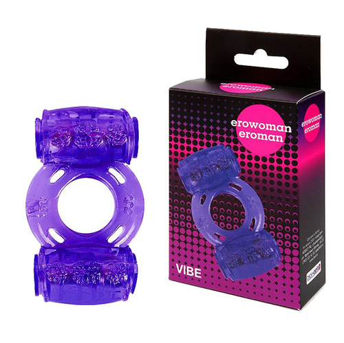 Фиолетовое эрекционное кольцо в двумя вибропулями Bior Toys Erowoman-Eroman EE-10272