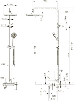 Душевая колонна со смесителем для ванны, поворотный излив (верхний душ квадратной формы)