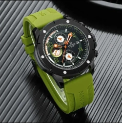 Часы наручные кварцевые NAVIFORCE на силиконовом ремешке, черный/зеленый W8840-01