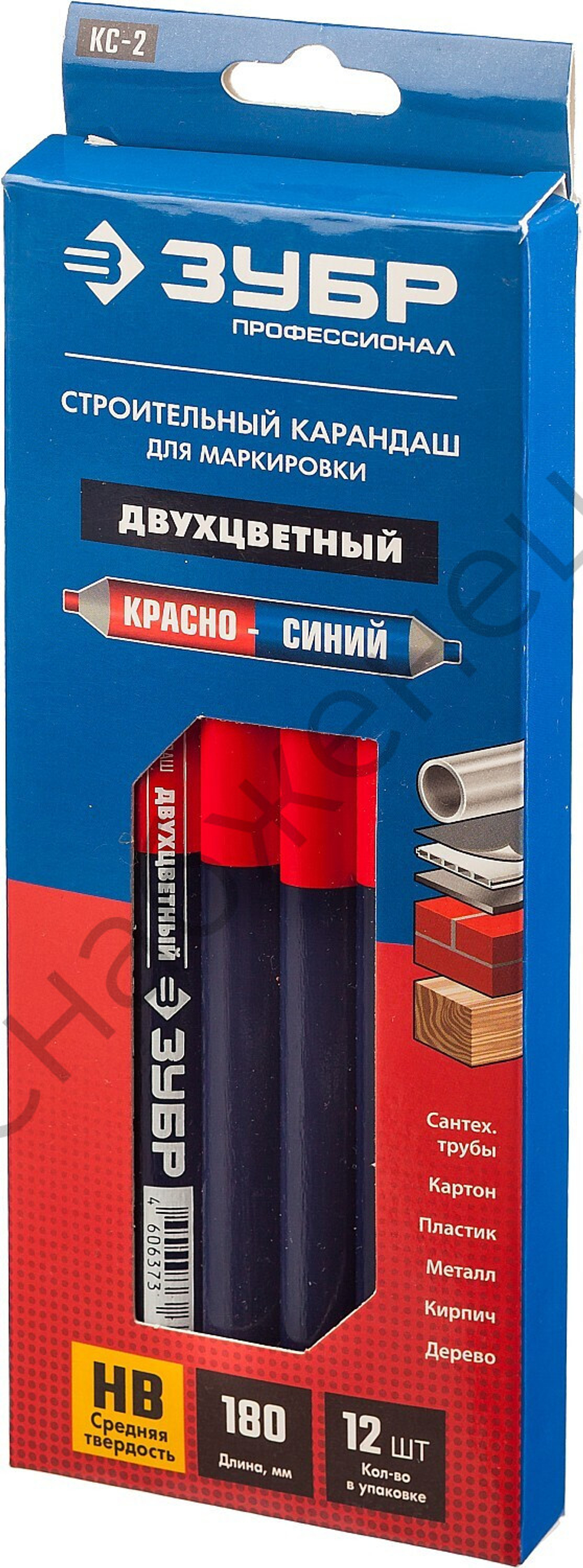 ЗУБР КС-2 HB, 180 мм, Двухцветный строительный карандаш, ПРОФЕССИОНАЛ (06310)