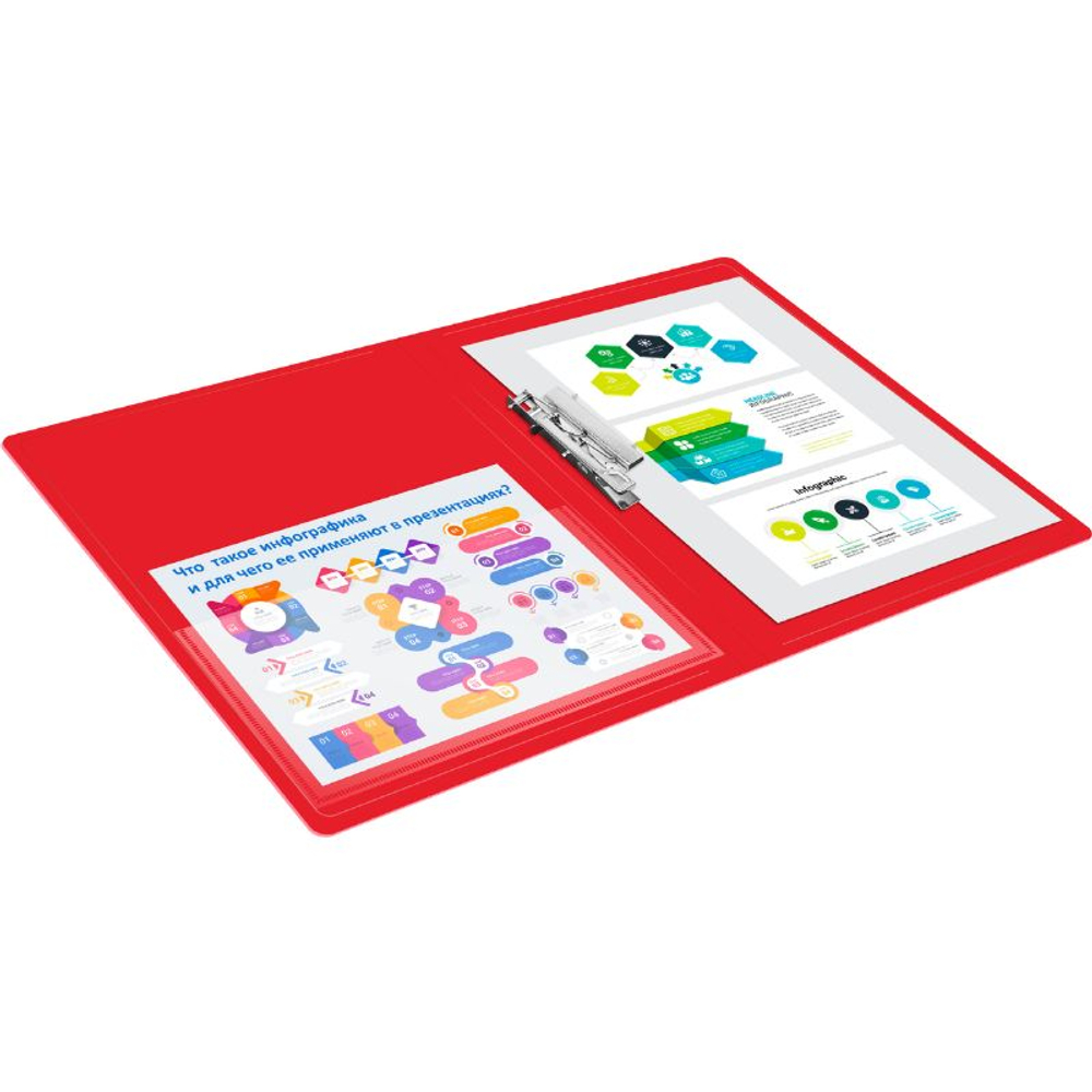 Папка с зажимом Бюрократ, A4, 16 мм, 700 мкм, внутренний и торцевой карман, красная