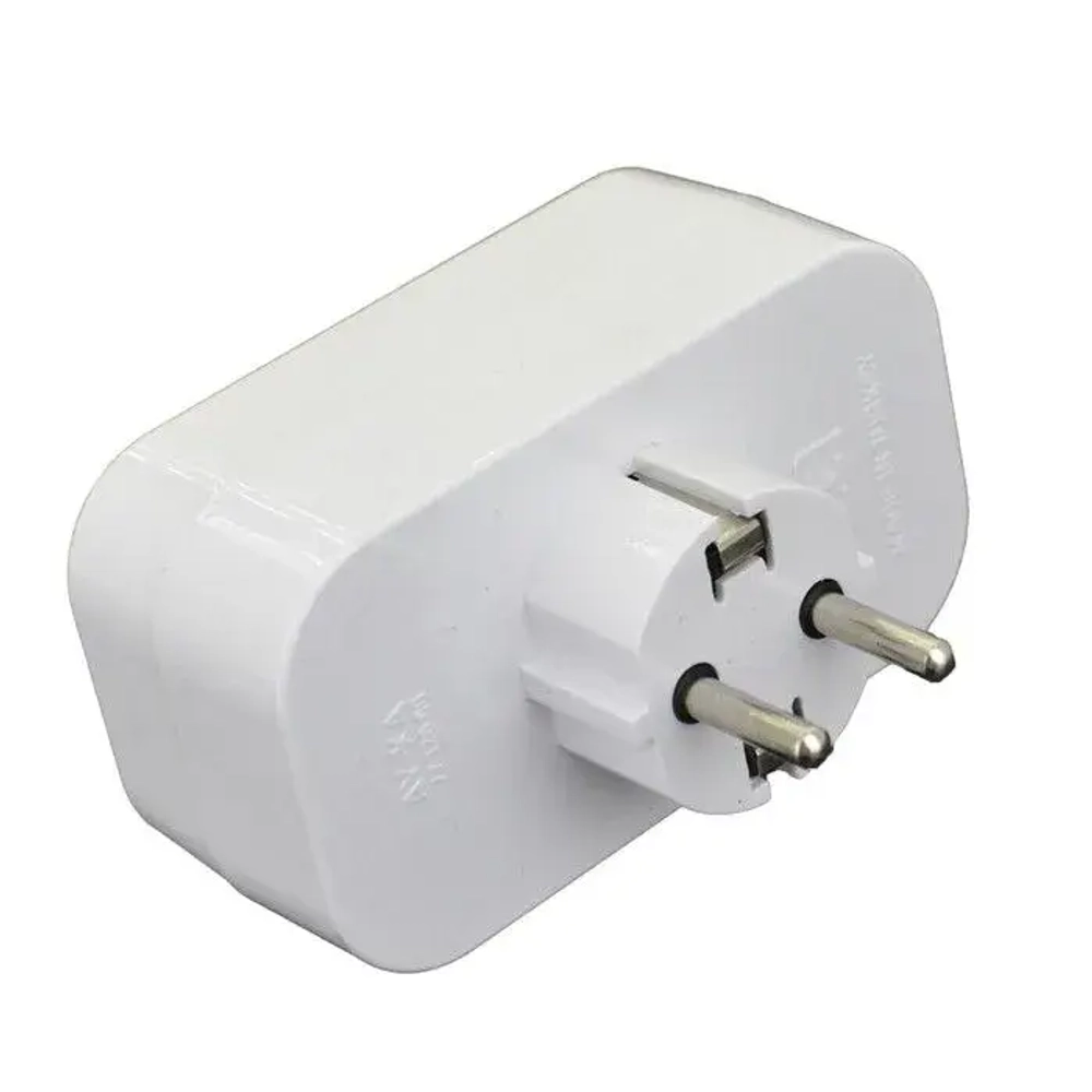 Разветвитель с заземлением на 2 розетки прямой/тройник белый (16A, 250В)