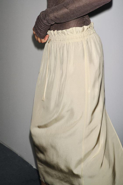 ZARA ЮБКА МИДИ НА ШНУРКЕ — ZW COLLECTION, СВЕТЛО-БЕЖЕВЫЙ