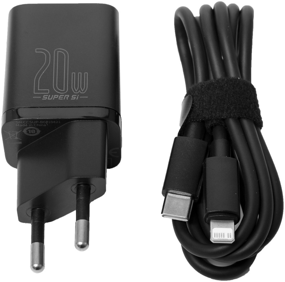 КОМПЛЕКТ СЗУ BASEUS SUPER SI TZCCSUP-B01 3A 20W TYPE-C ПОРТ С КАБЕЛЕМ TYPE-C-LIGHTNING, ЧЕРНЫЙ
