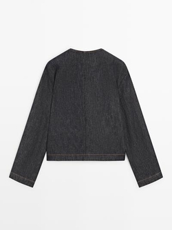 Massimo Dutti Короткая джинсовая куртка из смесового хлопка, темно-синий
