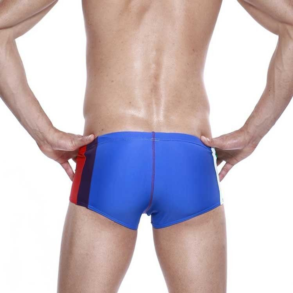 Мужские плавки голубые Seobean Patchwork Swimwear Blue Red Green 40807