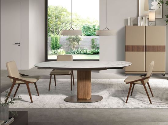 Раздвижной обеденный стол 1165 из ореха и белой керамики