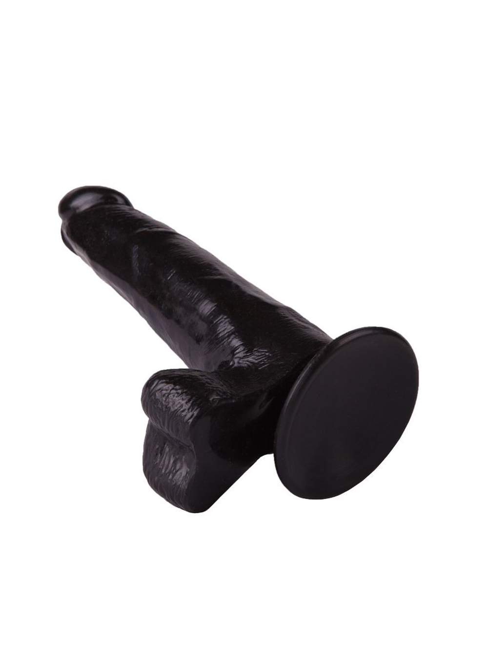 Фаллоимитатор с мошонкой на присоске чёрного цвета - 16,5 см. (Цвет: черный)
