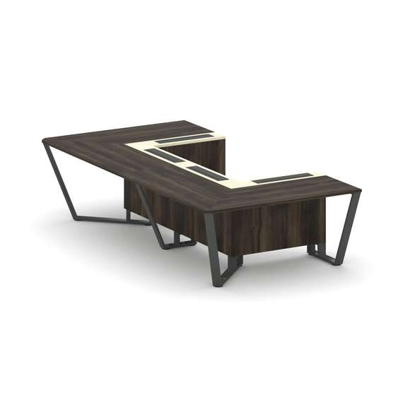 Steel Meet Стол переговорный П-образный KM-PR.B.SP-07P Дуб Мали/Ваниль Глянец/Металл Антрацит 1600*3