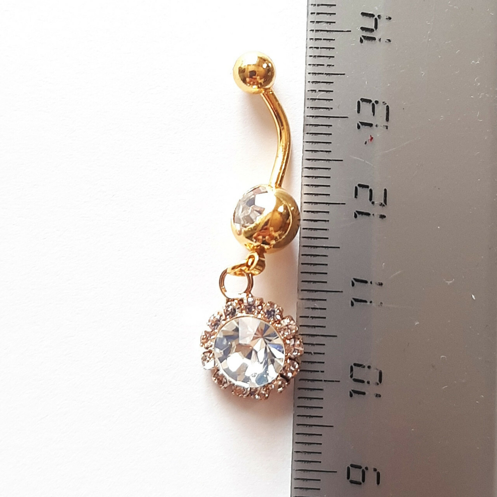 Пирсинг для пупка из медицинской стали с золотым анодированием "Очарование" с прозрачными кристаллами..