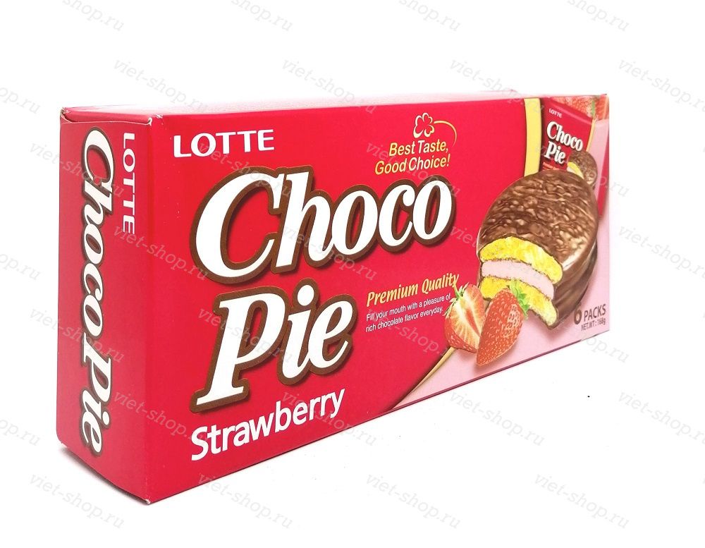 Пирожное LOTTE Choco Pie strawberry, Корея, 168 гр.