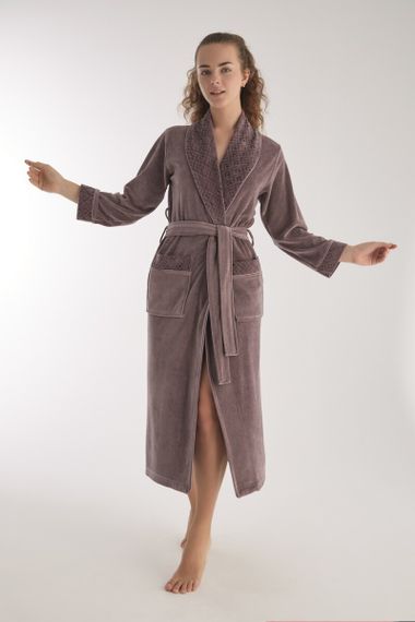 Халат женский велюровый  0469 фиолетовый NUSA Турция