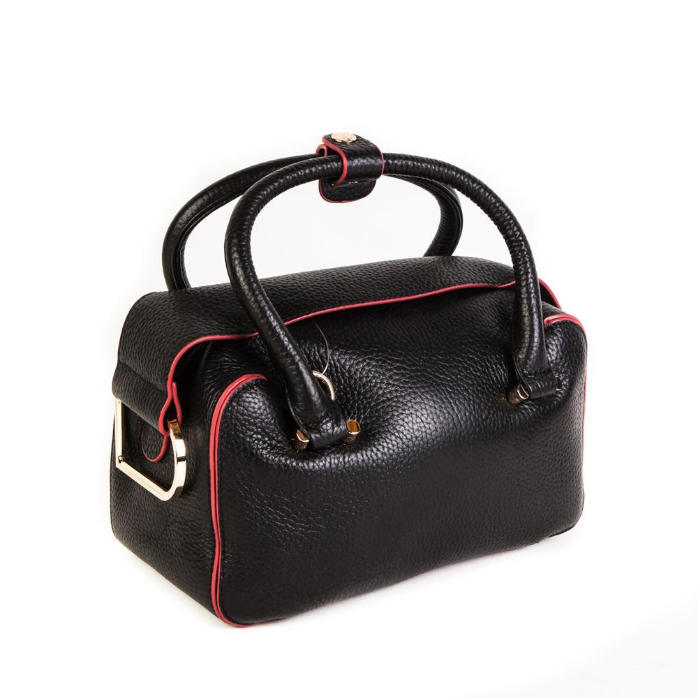 Женская маленькая чёрная сумочка с красной окантовкой и хлястиком для ремешков из натуральной кожи 23х18х12 см Doublecity 9729 Black