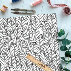 Ткань блэкаут плотный рисунок чёрно-белых листьев