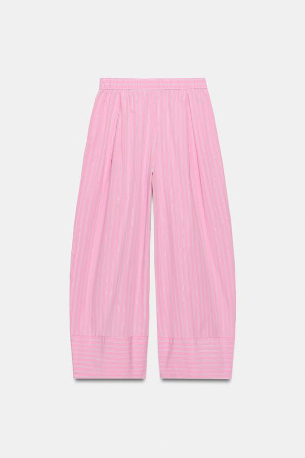 ZARA ШИРОКИЕ БРЮКИ ИЗ ПОПЛИНА, РОЗОВЫЙ/БЕЛЫЙ