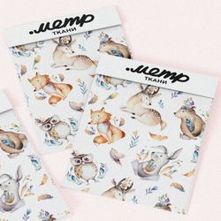 Ткань флис милые акварельные зверьки