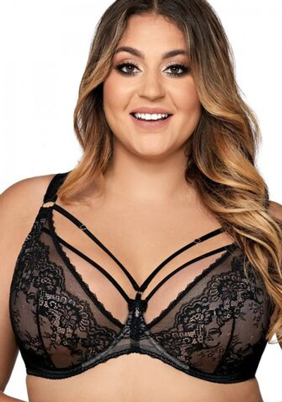 Соблазнительный бюстгальтер с мягкой чашкой и декоративными бретелями (Размер: 70I) (Цвет: черный)