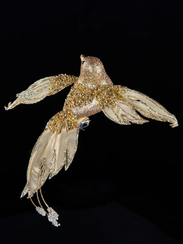 Елочное украшение Птица счастья 18*25 см., на клипсе, золото, бисер, Christmas DeLuxe (89050)