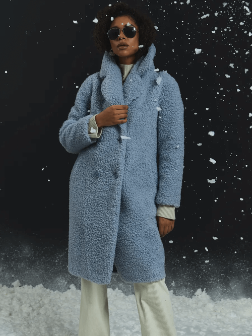 Шуба чебурашка тедди, голубая, Северина