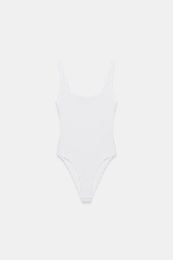 ZARA БОДИ ИЗ ХЛОПКА НА БРЕТЕЛЯХ, БЕЛЫЙ