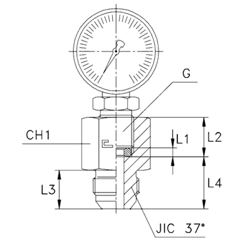 Соединение для манометра BSP 1/4" D10 JIC 1/2"