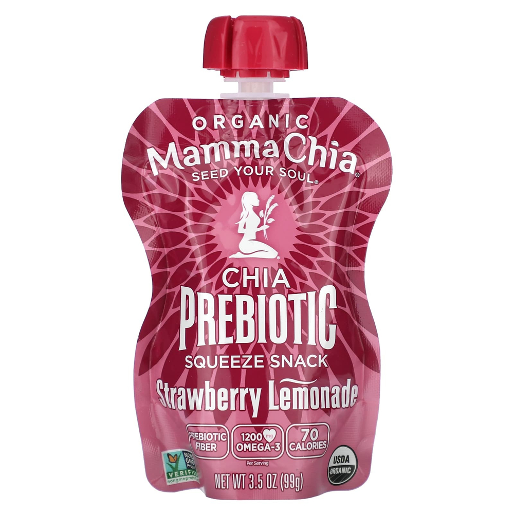 Mamma Chia, Organic Chia Prebiotic Squeeze Snack, клубничный лимонад, 4 пакетика, 99 г (3,5 унции)