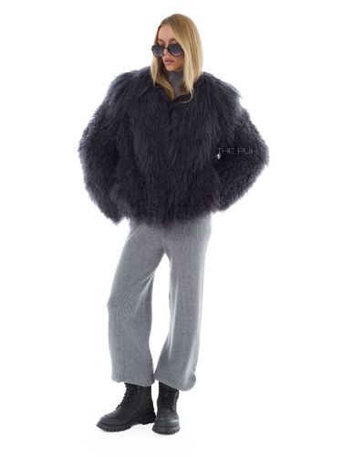 Графитовая короткая шуба из меха ламы
