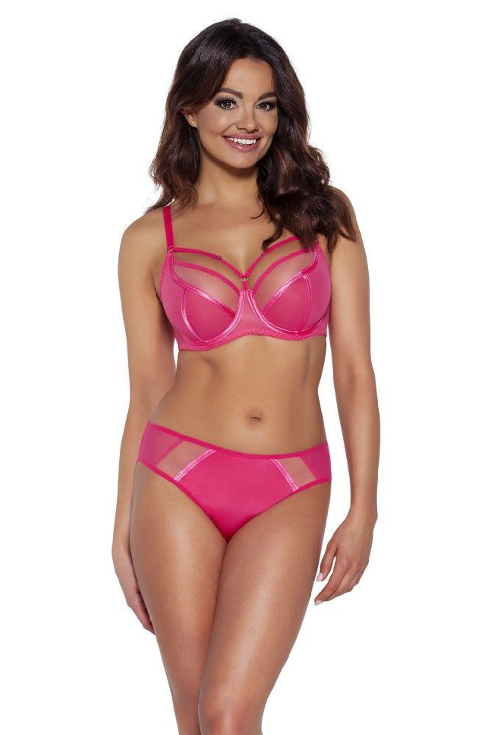 Коралловый бюстгальтер на косточках plus size с декоративными бретелями (Размер: 105E) (Цвет: коралловый)