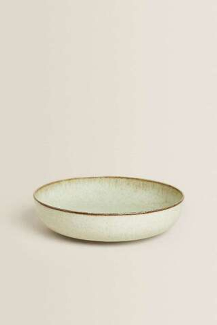 ZARA HOME ФАРФОРОВАЯ СУПОВАЯ ТАРЕЛКА С ОБОДКОМ ПОД СТАРИНУ, ЦВЕТ МОРСКОЙ ВОЛНЫ