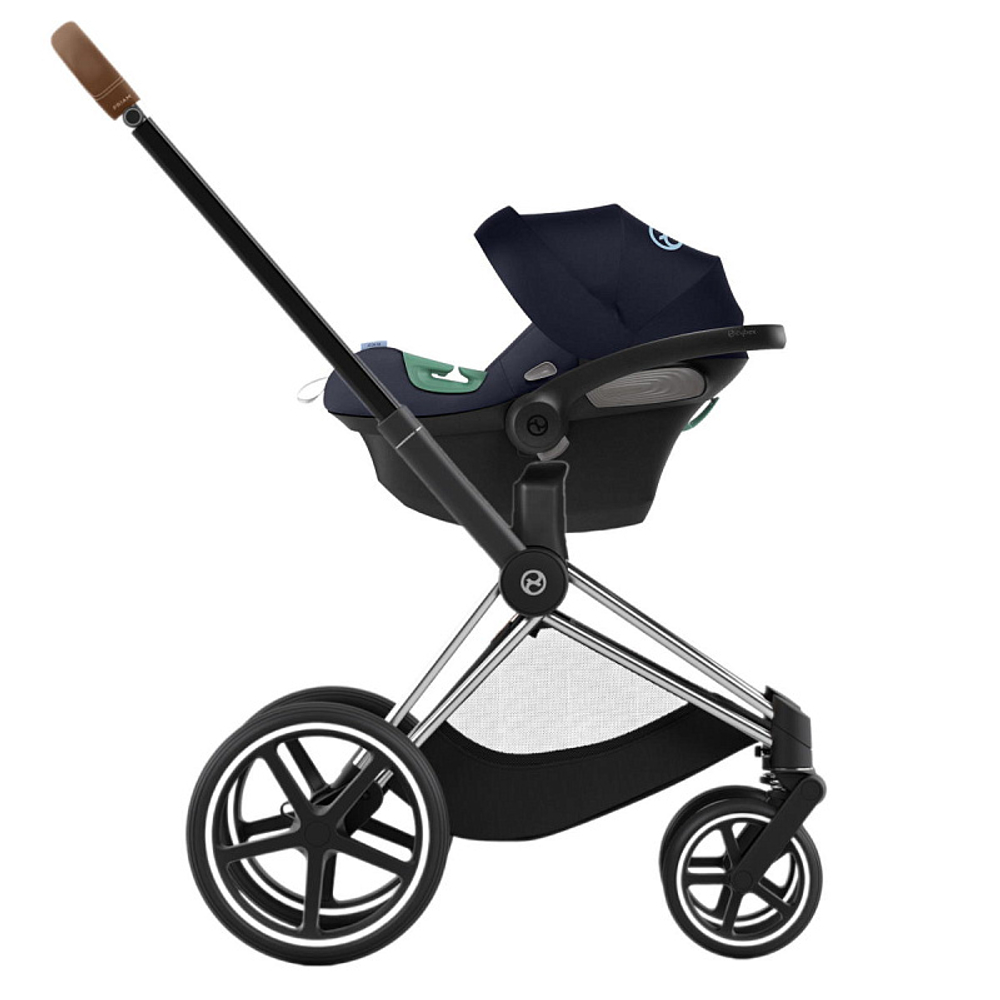 Коляска 3 в 1 Cybex Priam IV Chrome Brown complete и автокресло Aton S2 i-Size Ocean Blue Leaf Green