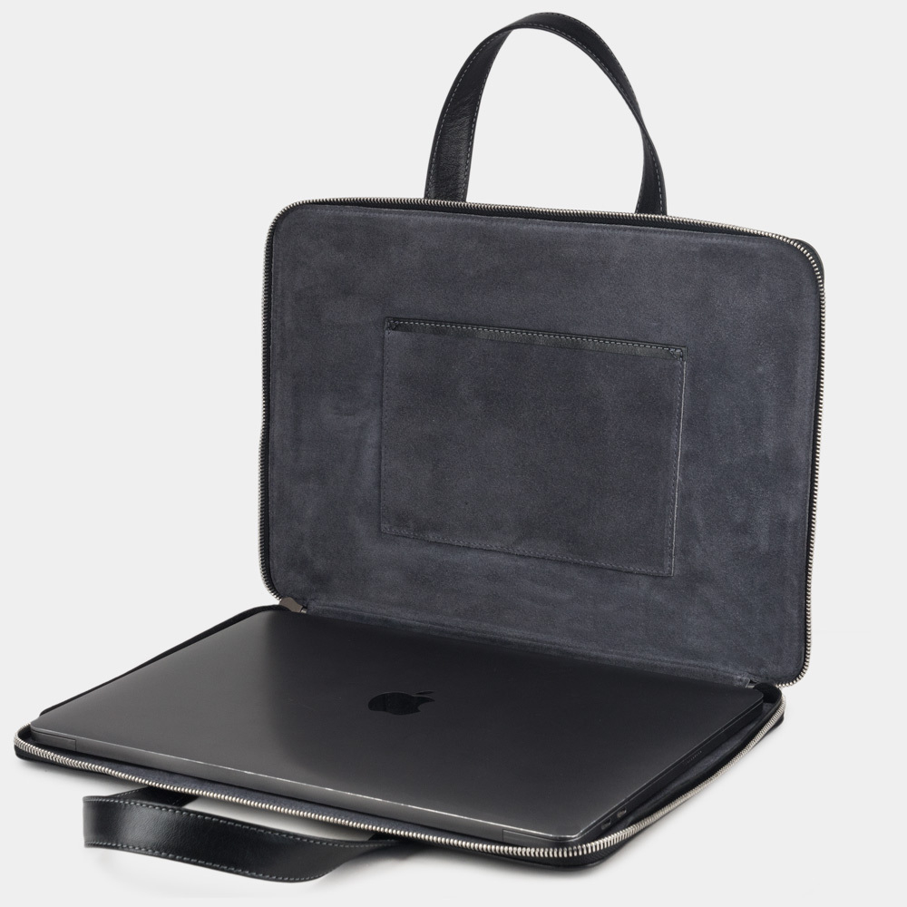Сумка для MacBook Pro 13 - 14 с карманами из кожи теленка, черного цвета
