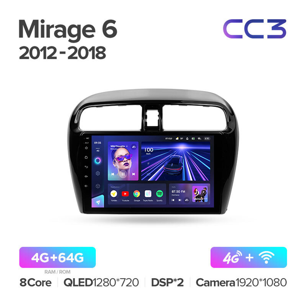 Teyes CC3 9" для Mitsubishi Mirage 6 2012-2018