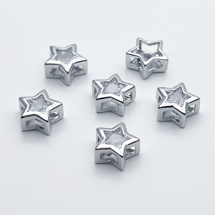 Бусина Звезда, цвет серебро (родий), фианит, размер 9*8,7 мм, цена за 1 шт